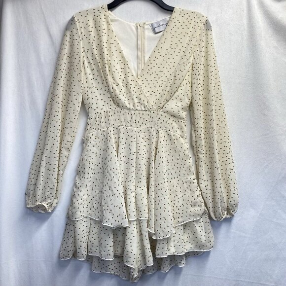 Jamila.Corner by SS V-neck Belted Ruffle Layered Romper Women XS/S Ivory Used - Picture 1 of 16